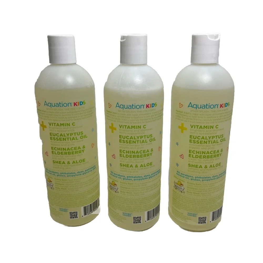 (3) Aquation Kids 3 in 1 HAPPY Bubbly Bath, Shampoo & Body Wash 16 Oz Eucalyptus